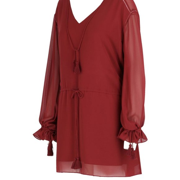 Cute Haute Hippie Merlot Boho Georgette Mini Dress - Wear with heels or leggings - Picture 6 of 13